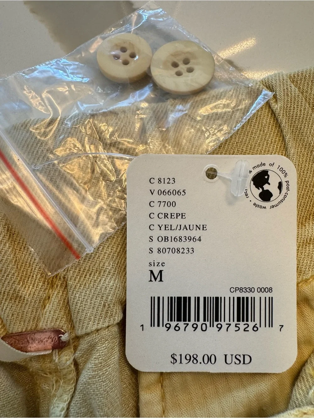 Free People Yellow Cotton Linen Blend Oversized Cargo Pants NWT Size M - Picture 3 of 7